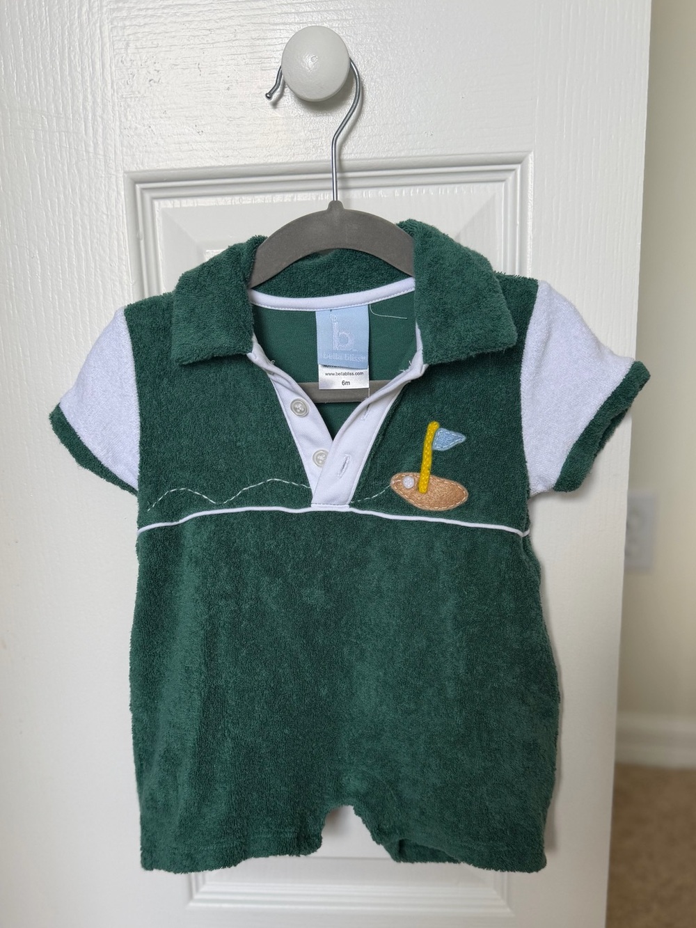 Green & White Golf Terry Polo Romper - Bella Bliss